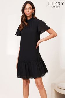 Lipsy Black Short Sleeve Trim Smock Dress (P95832) | €15.50