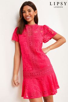 Lipsy Pink Short Sleeve Lace Shift Dress (P95833) | €31
