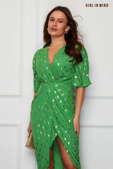 ירוק - שמלת מעטפת עם שרוולים קצרים של Girl In Mind דגם Chelsea (P96372) | ‏186 ₪