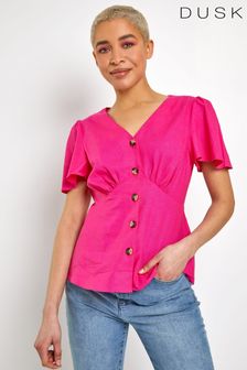 Dusk Pink Linen Blend Button Through Blouse (P96462) | 23 €