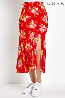 Dusk Red Floral Asymmetric Frill Midi Skirt (P96468) | 54 €