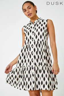 Dusk White Spot Print Button Through Shirt Dress (P96471) | €24 - €27
