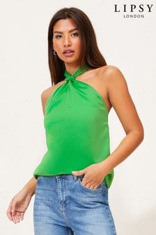 Lipsy Knot Detail Satin Halter Top (P96485) | €11