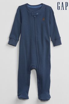 Gap Blue Ribbed Knit Long Sleeve Zip Baby Sleepsuit (Newborn - 9mths) (P96835) | €28