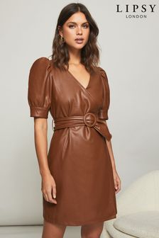 Lipsy Tan Regular Faux Leather Mini Wrap Dress (P96901) | 66 €