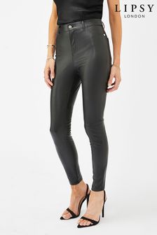 Schwarzes Kunstleder - Lipsy Olivia Skinny-Jeans mit mittelhohem Bund und angedeuteten Taschen (P96971) | 51 €
