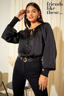 Friends Like These Black Tie Neck Long Sleeve Blouse (P96998) | €40