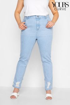 Yours Curve Blue Straight Leg Ripped Hem Jeans (P97067) | €19