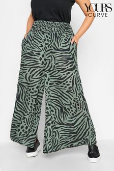 Yours Curve Green Animal Print Spun Viscose Wide Leg Culottes (P97113) | €31