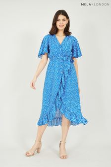 Mela Blue Ditsy Daisy Wrap Front Midi Dress (P97247) | €31