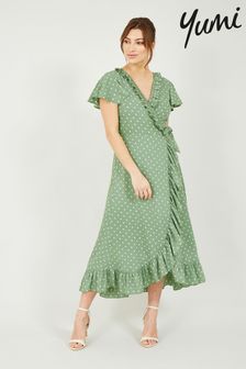 Yumi Green Polka Dot Slender Waist Tie Wrap Dress (P97259) | 40 €