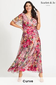 Scarlett & Jo Pink Isabelle Floral Print Float Sleeve Maxi Dress (P97312) | ₪ 396