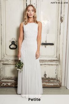Sistaglam White Petite Sequin Halterneck Maxi Wedding Dress (P97349) | €191