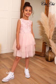 Pink - Chi Chi London Tiered Tulle Midi Dress - Girls (P97677) | kr1 150