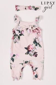 Lipsy Pink Floral Jersey Romper With Headband (P97926) | €20 - €22.50