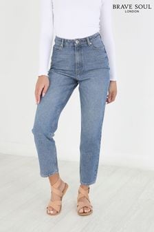Brave Soul Mid Wash Washed Denim Classic Mom Jeans (P97944) | ₪ 140