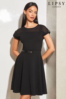 Приталенное платье мини с сетчатой кокеткой и поясом Lipsy (P98104) | €23