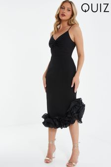 Quiz Black Midi Dress with Knot Front and Ruffle Hem (P98138) | 3,433 UAH