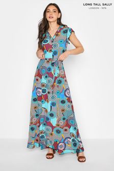Long Tall Sally Blue Printed Frill Sleeve Maxi Dress (P98331) | ₪ 186