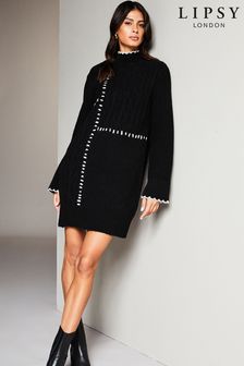 Lipsy Black Whipstitch Knitted Jumper Dress (P98496) | €47
