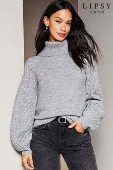 Lipsy Grey Honeycomb Roll Neck Knitted Jumper (P98512) | LEI 221