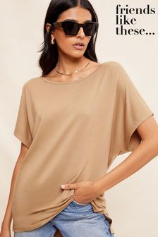 Friends Like These Brown Soft Jersey Short Sleeve Slash Neck Tunic (P98789) | €22.50