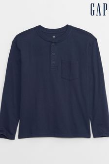 Blau - Gap Langärmeliges Henley-Shirt mit Tasche (4-13yrs) (P98854) | 18 €
