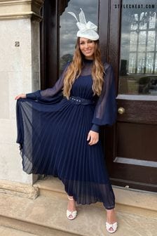 Style Cheat Navy X Luisa Zissman Angelina Belted Pleated Maxi Dress (P99101) | ₪ 317