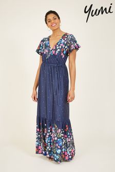 Yumi Navy Blue Floral Spotted Maxi Dress (P99180) | €31
