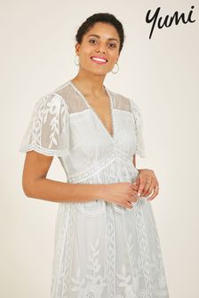 Yumi White Lace Mesh Midi Dress (P99185) | 74 €