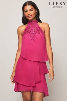 Lipsy Pink Regular Halter Embellished Swing Dress (P99214) | $132