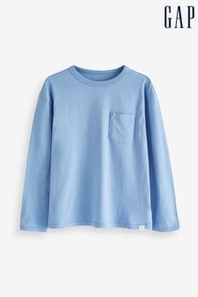 Niebieski - Koszulka GAP z długim rękawem, okrągłym dekoltem i kieszenią (4-13 lat) (P99229) | 50 zł