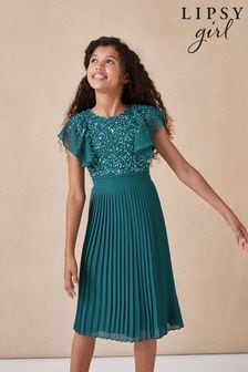 Lipsy Teal Ruffle Sequin Pleated Dress (P99282) | €36 - €40