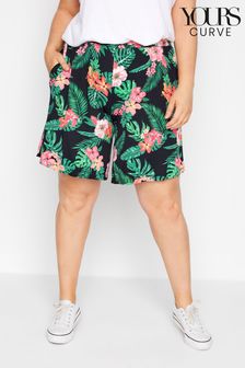 Yours Curve Black Tropical Floral Leaf Jersey Short (P99346) | $48