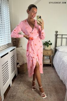Style Cheat Pink Regular Fergie Reversible 2 in 1 Wrap Midi Dress (P99450) | 227 zł
