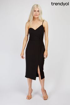 Trendyol Black One Strap Black Midi Dress With Side Split (P99460) | $65