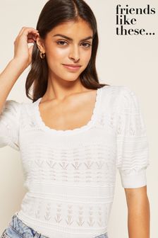 Friends Like These White Short Sleeve Scoop Neck Knitted Jumper (P99475) | 37 €
