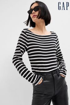 Gap Black/White Stripe Boat Neck Long Sleeve T-Shirt (P99523) | €12.50