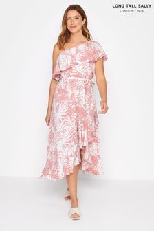 Long Tall Sally Pink Floral One Shoulder Frill Dress (P99533) | €25