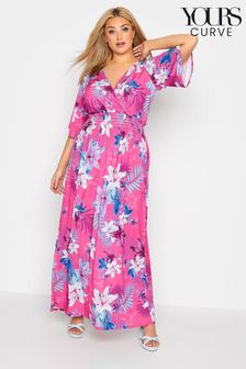 Yours Curve Pink London Tropical Wrap Shirred Waist Maxi Dress (P99548) | 66 €