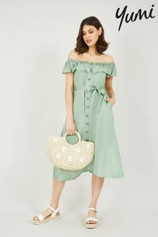 Yumi Green Bardot Button Down Dress (P99559) | €31
