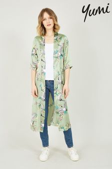 Yumi Green Satin Crane Print Kimono (P99560) | ₪ 163