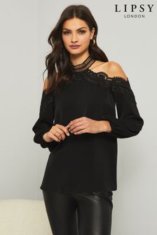 Lipsy Black Long Sleeve Cold Shoulder Blouse (P99698) | 64 €
