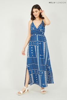 Mela Blue Scarf Print Tie Back Maxi Dress (P99782) | €22