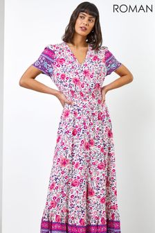 Roman Pink Floral Shirred Waist Maxi Dress (P99996) | ₪ 210