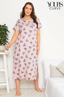 Yours Curve Pink Wild Heart Placket Midaxi Nightdress (Q01048) | INR 2,792