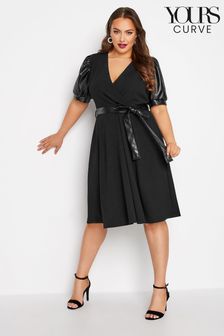 Yours Curve Black London PU Puff Sleeve Wrap Dress (Q01074) | 31 €