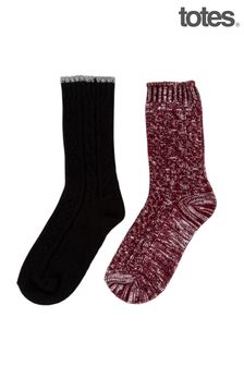 Totes Black Twin Pack Thermal Wool Blend Socks (Q01351) | SGD 28