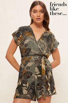 Friends Like These Print Woven Short Sleeve Wrap Playsuit (Q01433) | 18 BD