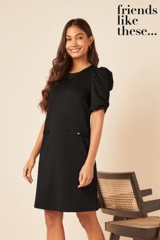 Friends Like These Short Puff Sleeve Round Neck Shift Dress